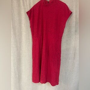 Mossino red lace dress size XXL high neck